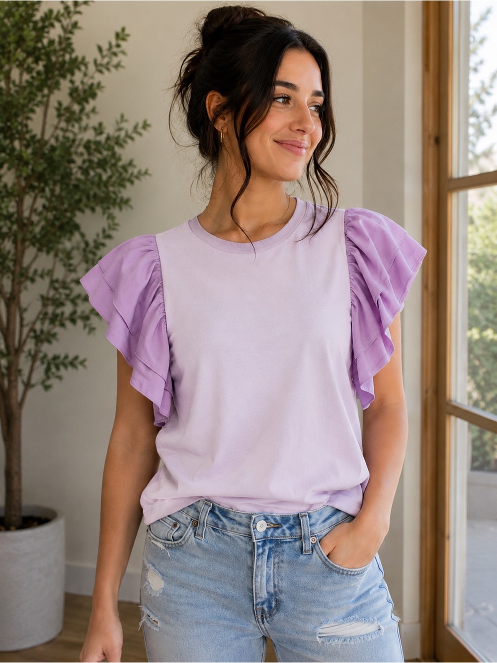 Annie Wear Lavender Flutter Sleeve Top Size Small | Piper & Scoot Boutique